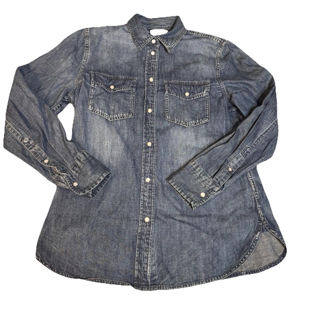 J.Crew Women Long Sleeve Slim Denim Snap Button-Up Jacket Blue Size 4 Pearl Snap - Picture 7 of 8